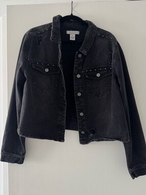 Crave Fame Black Distressed Studded Denim Jacket